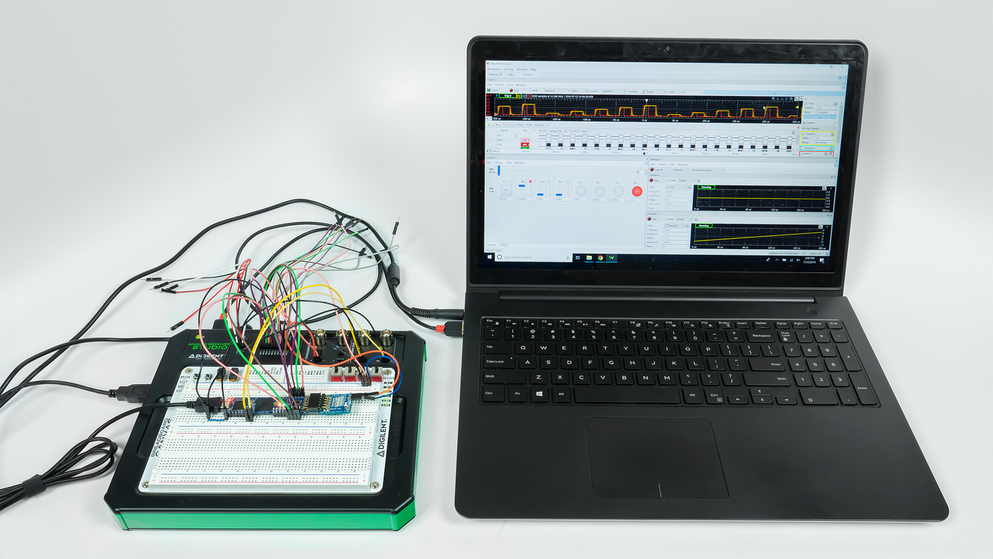 The Analog Discovery Studio and Breadboard Canvas in use