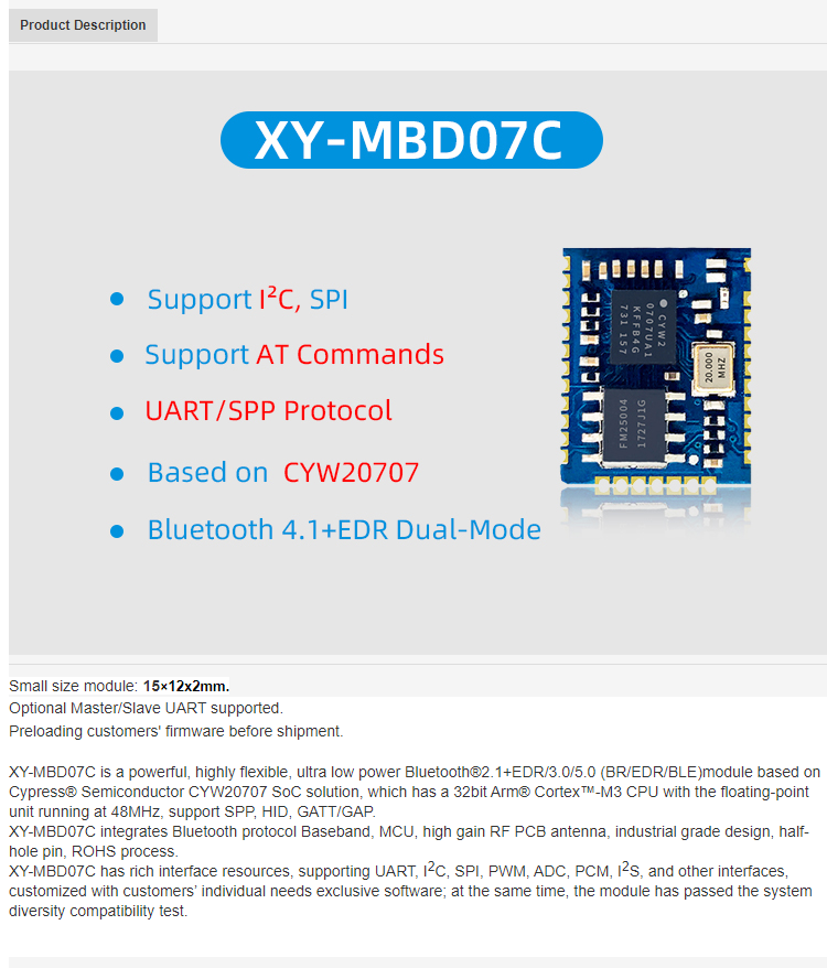 고품질 블루투스 메쉬 네트워킹 사이프러스 CYW20707 Blue-tooth 4.1 + EDR 듀얼 모드 모듈 XY-MBD07C