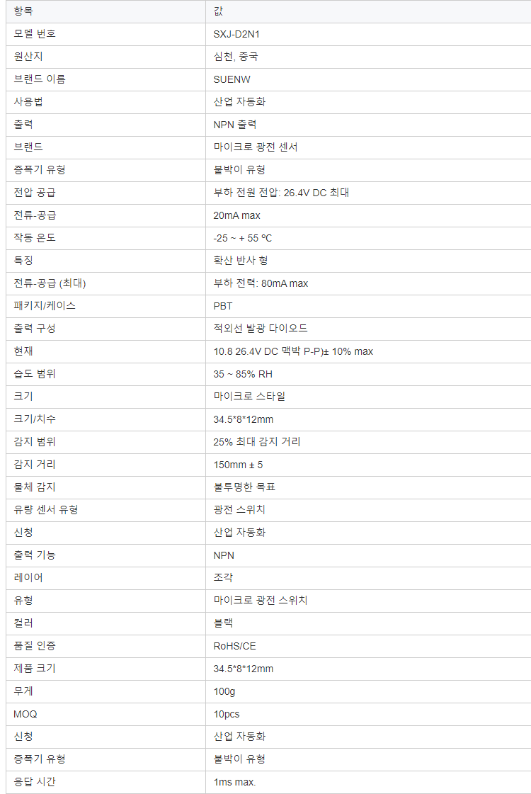 빠른 응답 시간을 가진 새로운 소형 광전 센서 SXJ-D2N1 확산 반사 Npn 150mm 감지 거리 없음