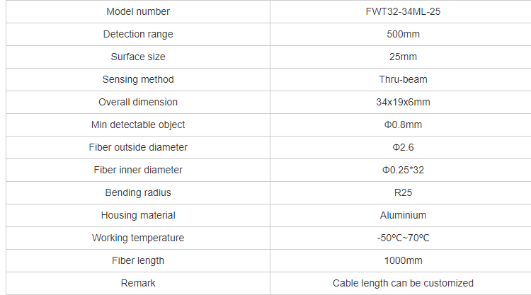 FUWEI FWT32-34ML-25HT 마스크 기계 광섬유 센서 금속 시스 관통 빔 면적 매트릭스 형 격자