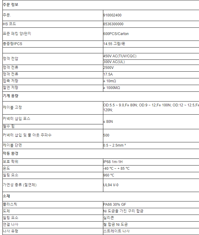 3 핀 방수 패널 마운트 암 IP68 커넥터
