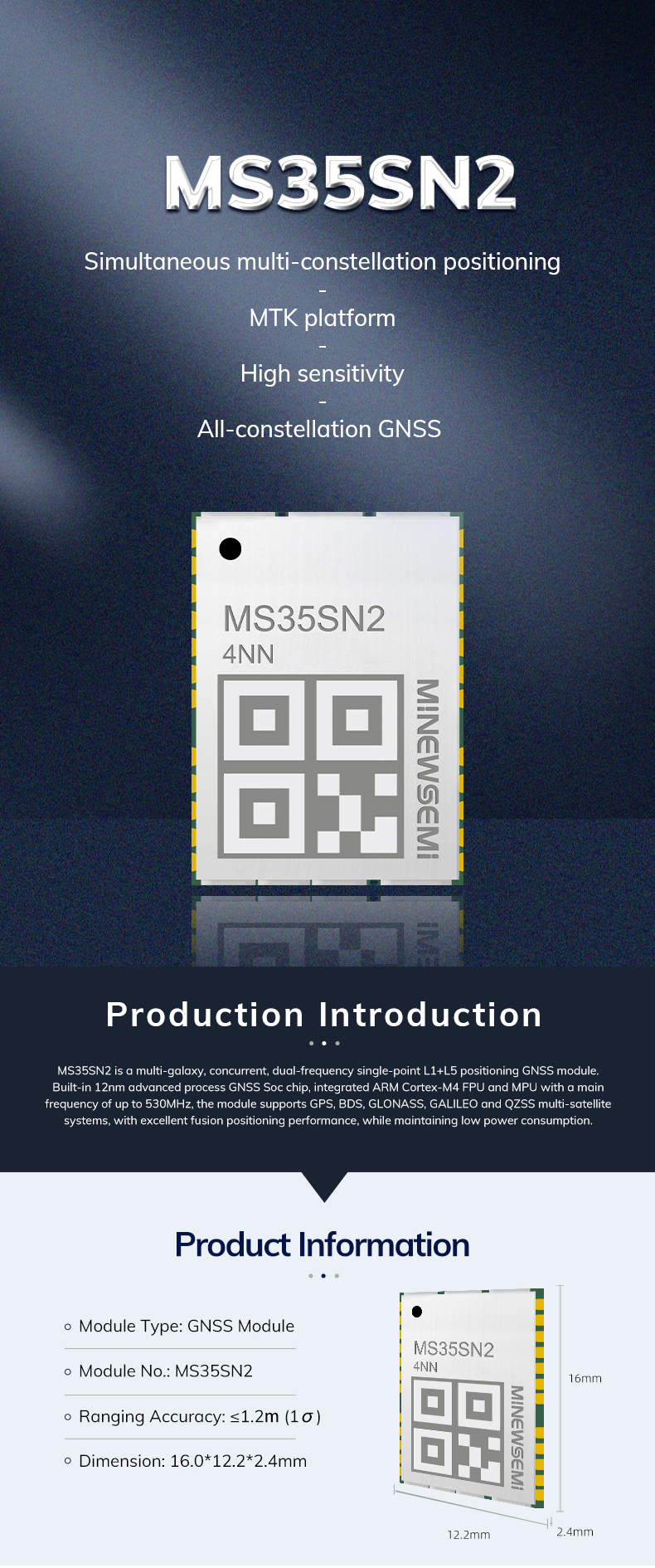 MinewSemi Uart to MCU MS35SN2 GPS 모듈 다중 별자리 비난 GNSS 모듈 GNSS IoT 모듈
