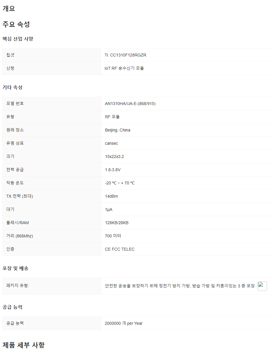 CANSEC AN1310UA-E CC1310 CE FCC 인증 868Mhz 915Mhz IoT RF 트랜시버 모듈 높은 안정성, 사용자 정의 지원