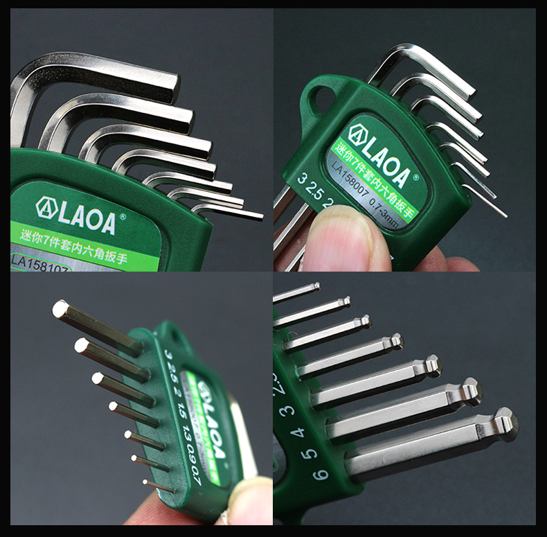 LAOA S2 합금강 미니 육각 렌치 세트 소형 0.7/0.9/1.3/1.5/2/ 2.5/3mm