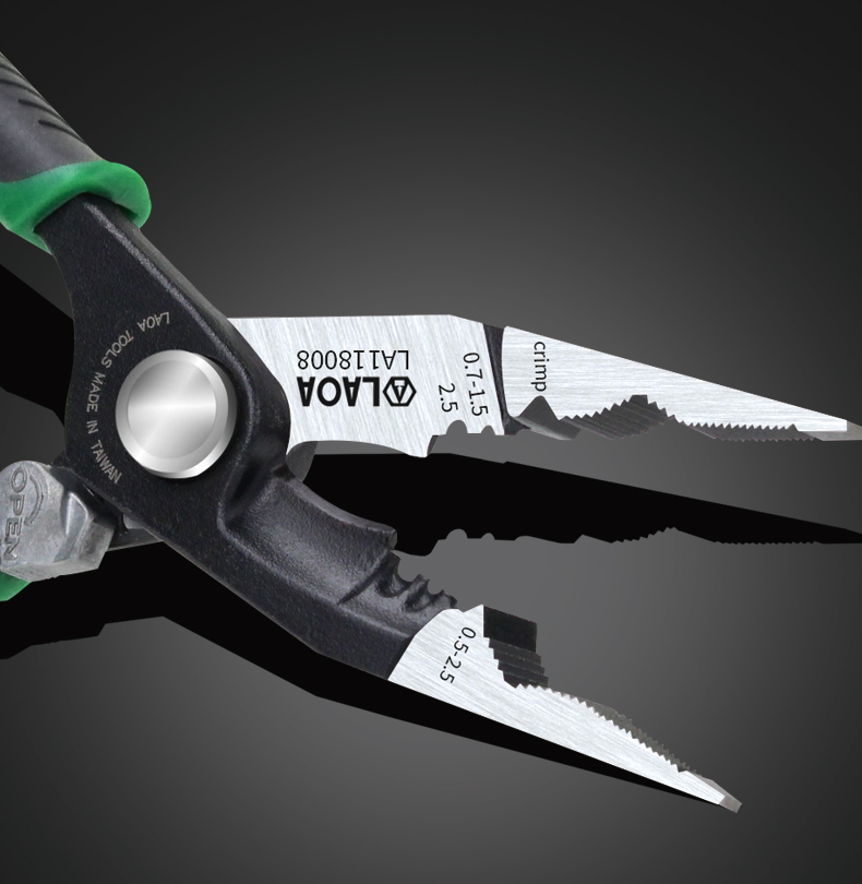 LAOA 8 inch Multitool 펜치 Cr-Mo 압착 도구 긴 코 조합 펜치 잠금 기능