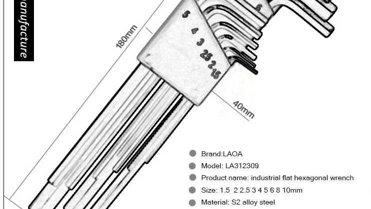 9 pcs S2 소재 prolong 플랫 헤드 육각 렌치 세트 육각형 바 렌치 세트 1.5-1.0mm