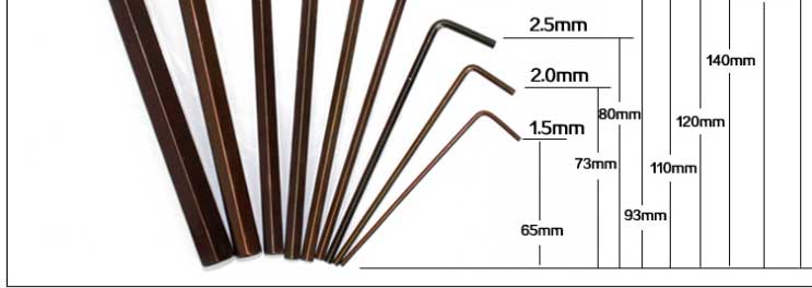 9 pcs S2 소재 prolong 플랫 헤드 육각 렌치 세트 육각형 바 렌치 세트 1.5-1.0mm