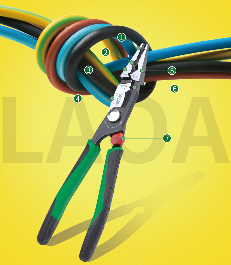 LAOA 8 inch Multitool 펜치 Cr-Mo 압착 도구 긴 코 조합 펜치 잠금 기능