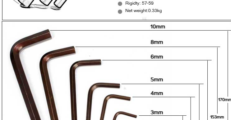 9 pcs S2 소재 prolong 플랫 헤드 육각 렌치 세트 육각형 바 렌치 세트 1.5-1.0mm