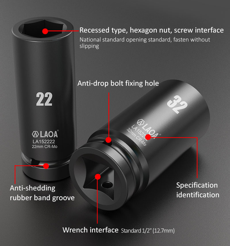 LAOA 1/2 "드라이브 딥 임팩트 렌치 소켓 헤드 어댑터 공압 전기 렌치 드릴용 육각 소켓 헤드 슬리브