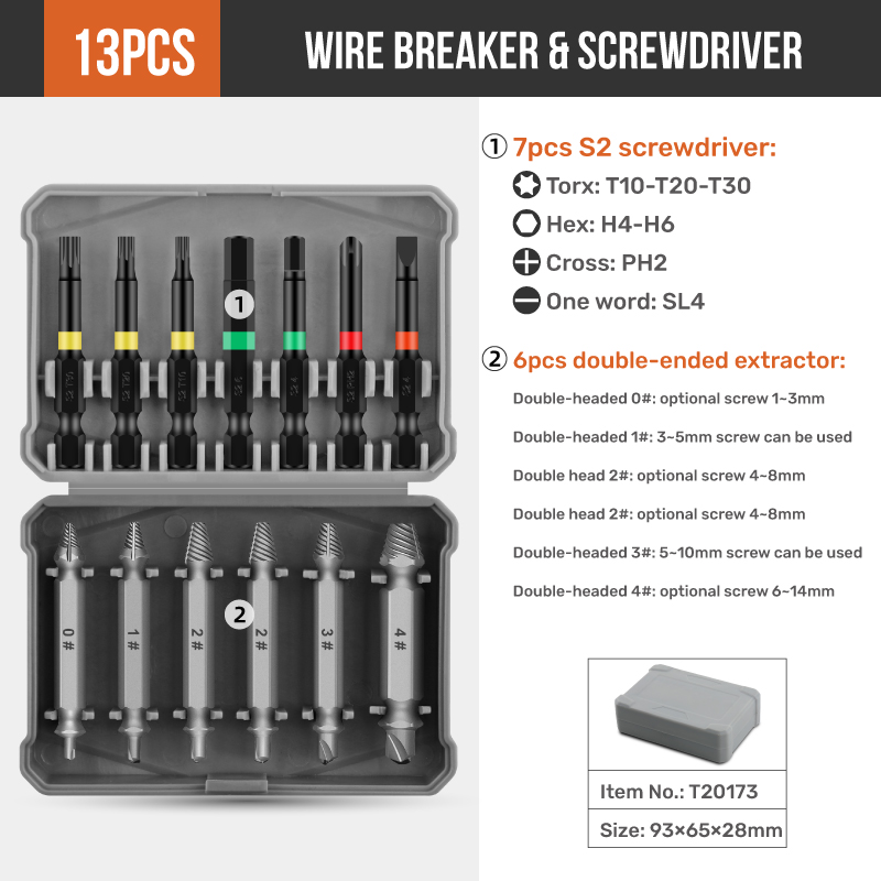 13pc S2 스틸 양방향 나사 및 볼트 추출기 제거기 키트 및 50mm 육각 생크 긴 드라이버 멀티 드라이버 비트 세트