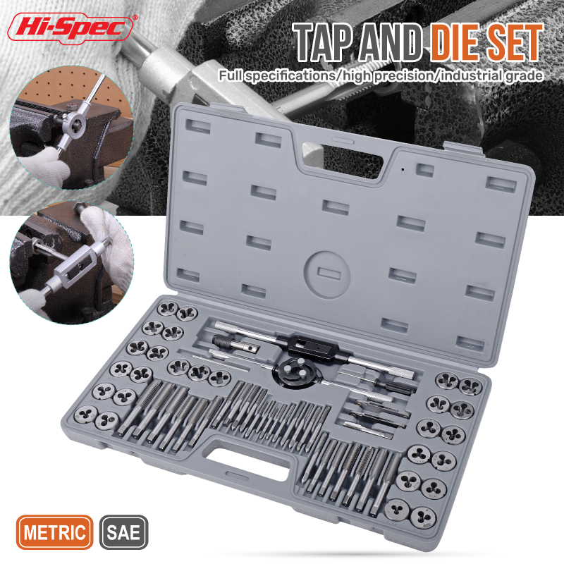 60pc SAE 및 미터법 M3-M12, DIY, 차고 및 작업장용 4-40-1/8 탭 & 다이 스레드 절단, 태핑 및 핸들 도구 키트 세트
