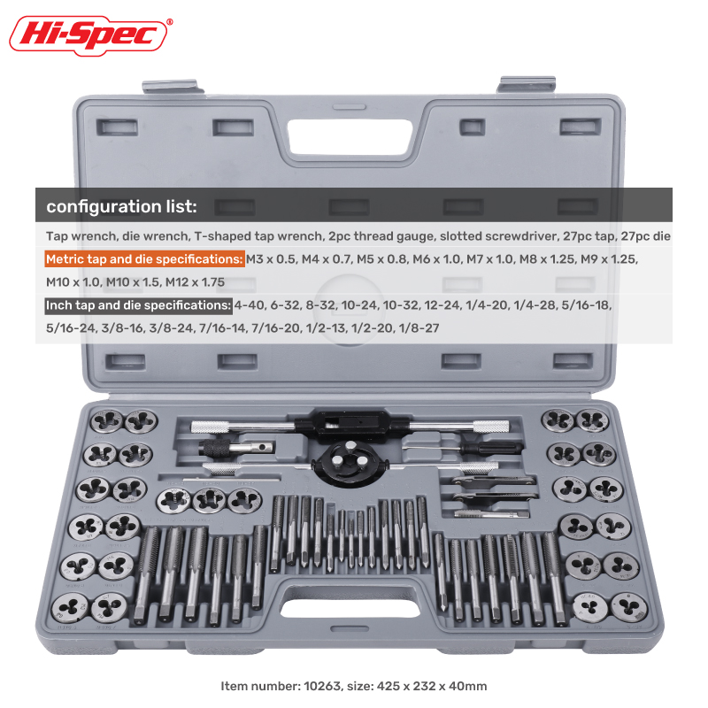 60pc SAE 및 미터법 M3-M12, DIY, 차고 및 작업장용 4-40-1/8 탭 & 다이 스레드 절단, 태핑 및 핸들 도구 키트 세트
