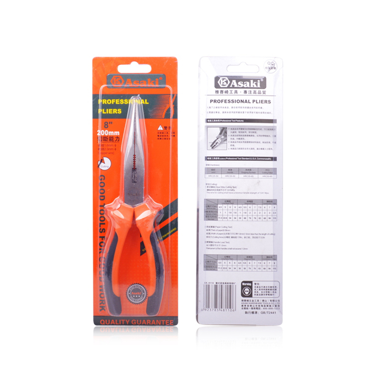 Asaki 6 "8" 탄소강 긴 바늘 코 플라이어 손 도구