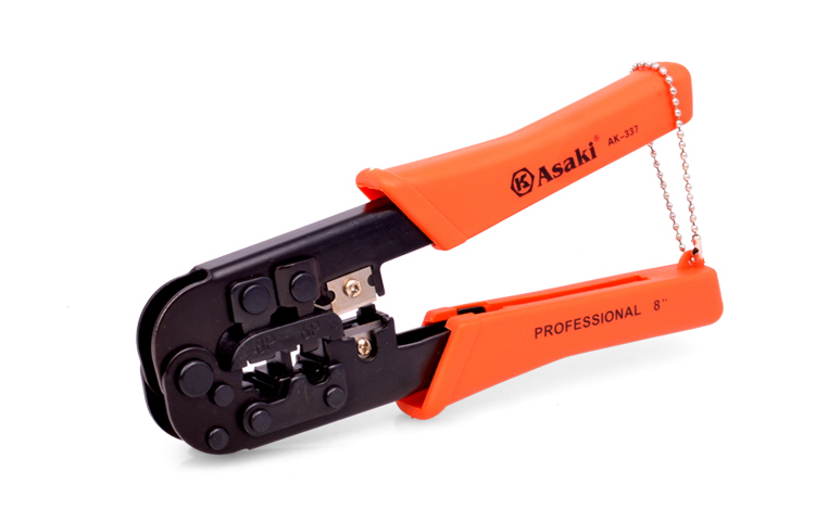 ASAKI AK-0337 8 "손 모듈 플러그 압착 도구 케이블 수동 플라이어 전화 네트워크 케이블 와이어 커터 고 탄소 강철