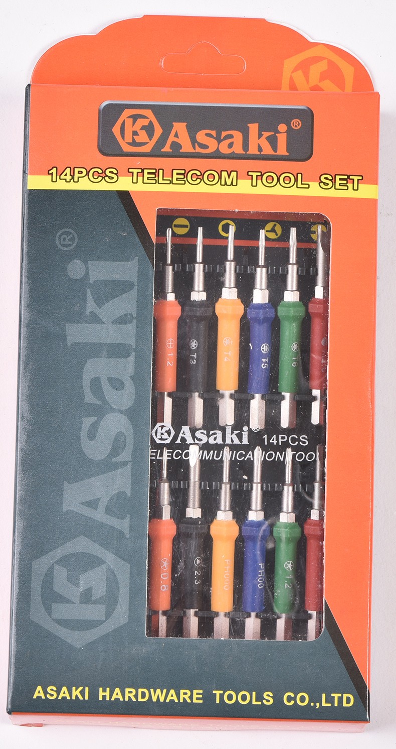 ASAKI AK-9070 정밀 6150 CRV 14pcs 휴대 전화 수리 도구 스크루 드라이버 세트 전자 컴퓨터 시계 수리 도구