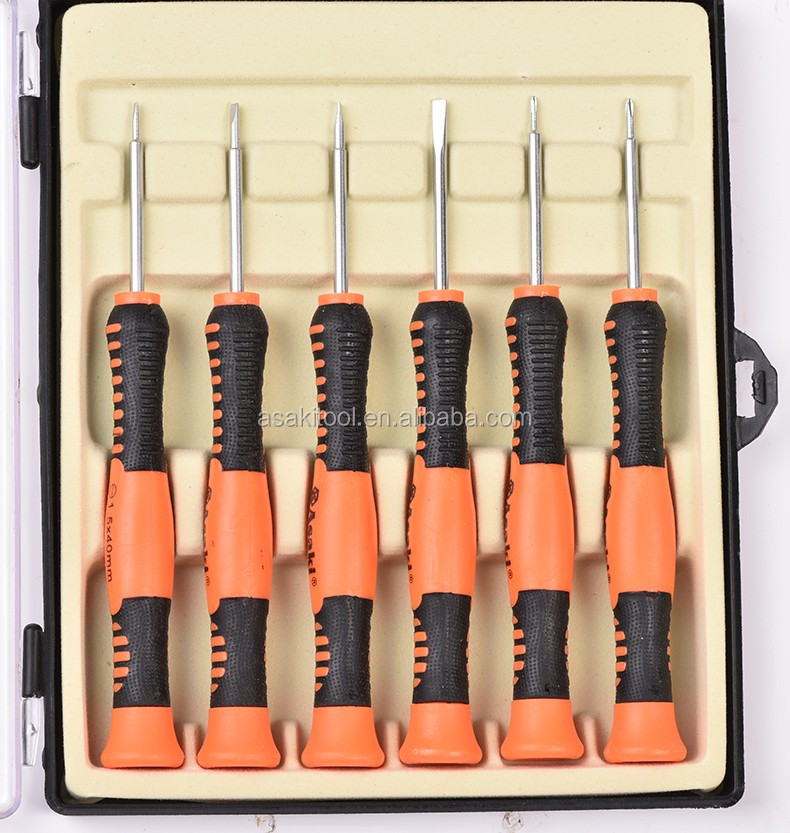 ASAKI AK-9074 6pcs 품질 합금 강철 정밀 드라이버 세트 고정 슬롯 필립 스크루 드라이버-1.2/2.0/2.2/3.0 + 1.5/2.0