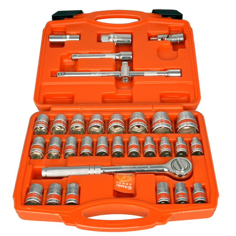 Asaki 32PCS 1/2 "DR. 소켓 도구 세트 CR-V CRV 자동차 자동차 수리 손 도구 키트 래칫 렌치 스패너
