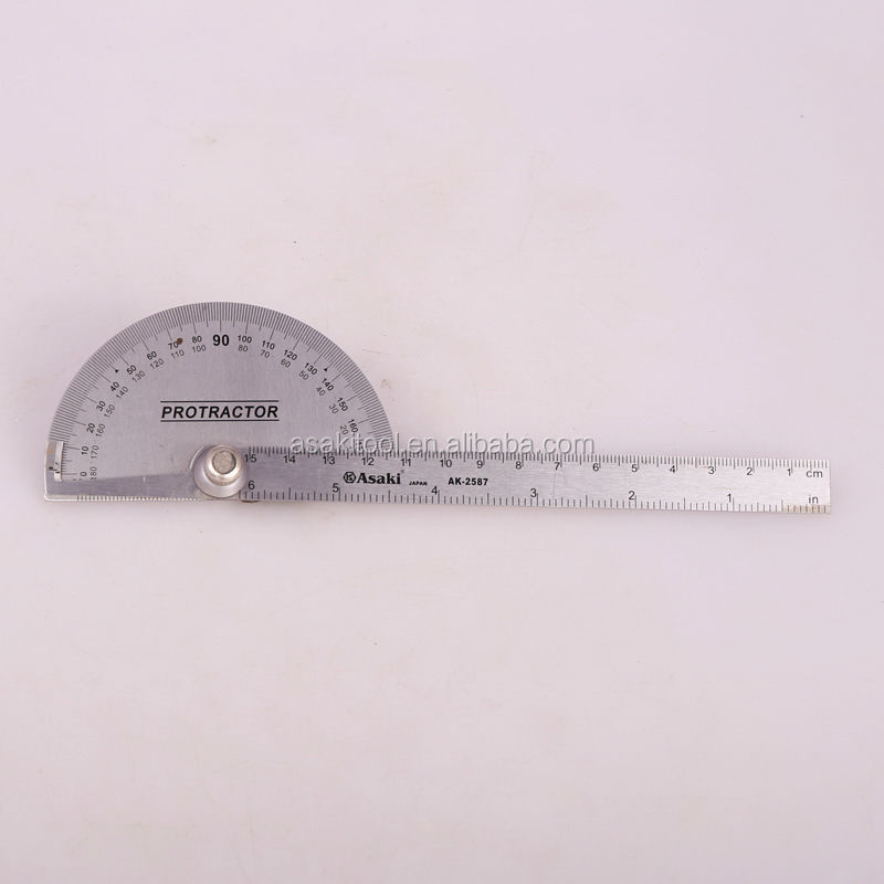 AK-2587 스테인레스 스틸 산업 학위 반 달 각도기 눈금자