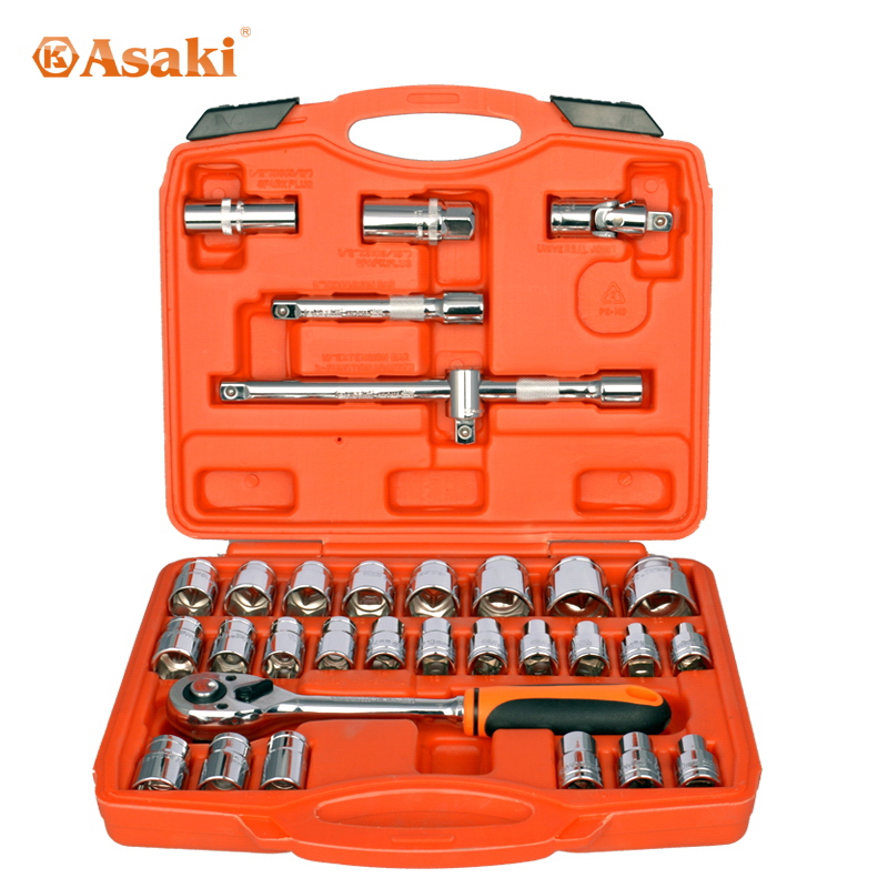 ASAKI AK-9772 32pcs 고품질 CR-V 1/2 "DR. 광업 야금술 조선 전기 자동 수선을 위한 소켓 공구 세트 CRV