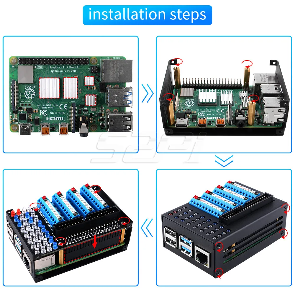 52Pi 라즈베리 파이 4 GPIO LED 확장 보드 & 케이스 세트 (본체 미포함) [52PI-005]