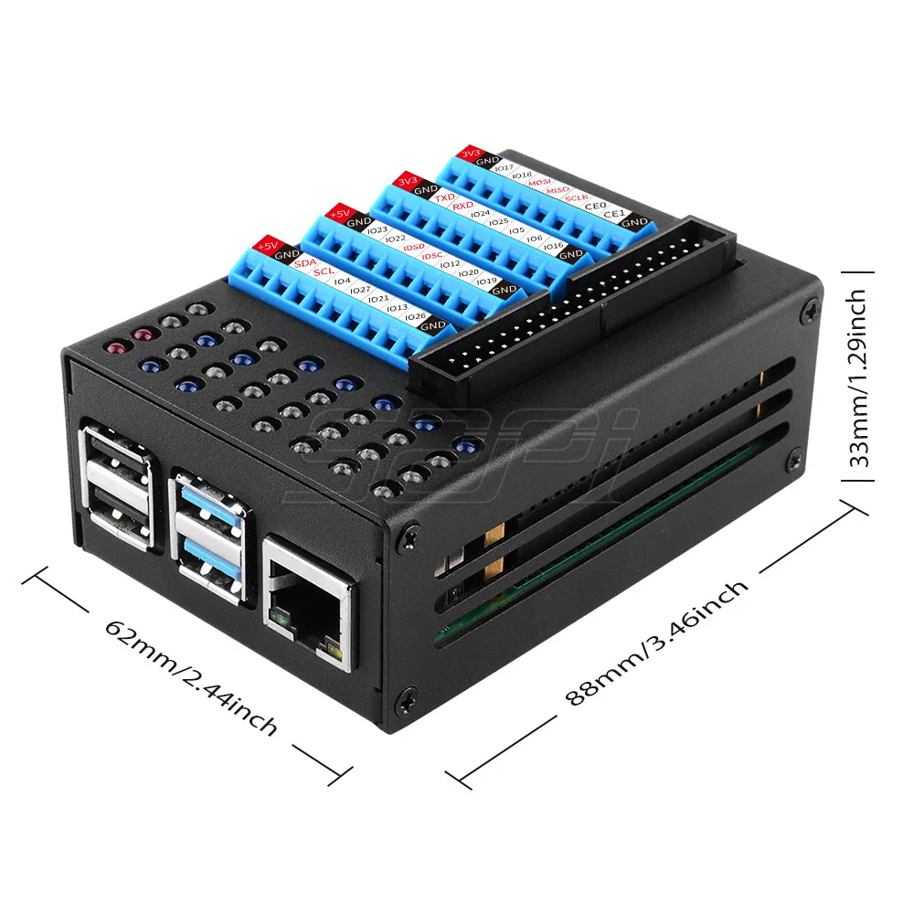 52Pi 라즈베리 파이 4 GPIO LED 확장 보드 & 케이스 세트 (본체 미포함) [52PI-005]