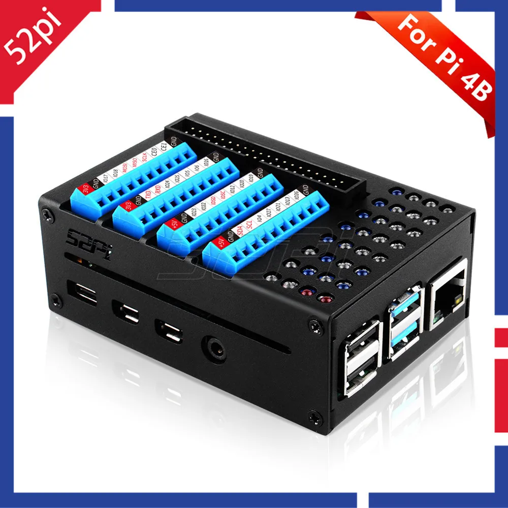 52Pi 라즈베리 파이 4 GPIO LED 확장 보드 & 케이스 세트 (본체 미포함) [52PI-005]