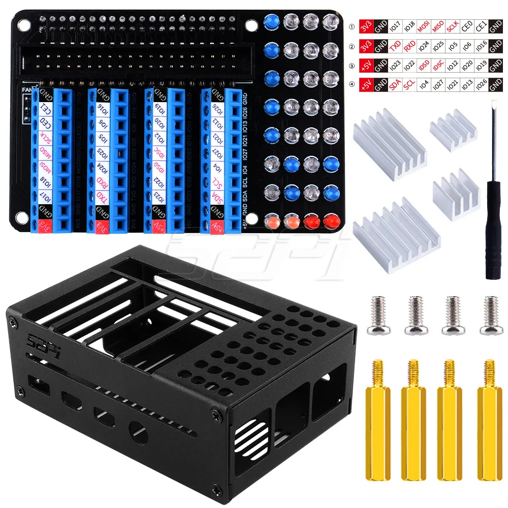 52Pi 라즈베리 파이 4 GPIO LED 확장 보드 & 케이스 세트 (본체 미포함) [52PI-005]