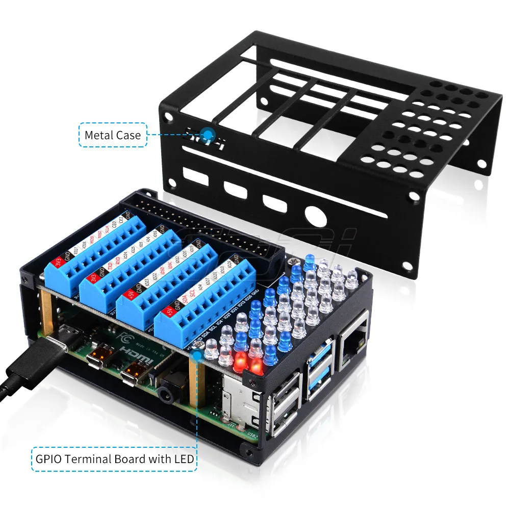 52Pi 라즈베리 파이 4 GPIO LED 확장 보드 & 케이스 세트 (본체 미포함) [52PI-005]