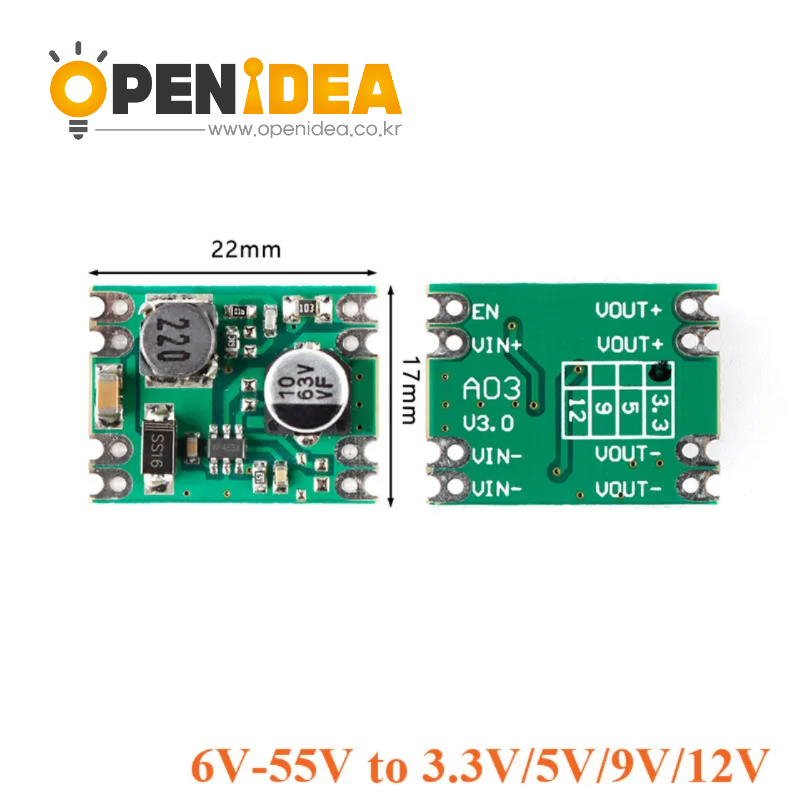 미니 DC-DC 스텝 다운 전원 공급 장치 모듈 0.6A 6V-55V~9V 출력 600mA 전압 조정기 보드 모듈 [ZTA179-026]