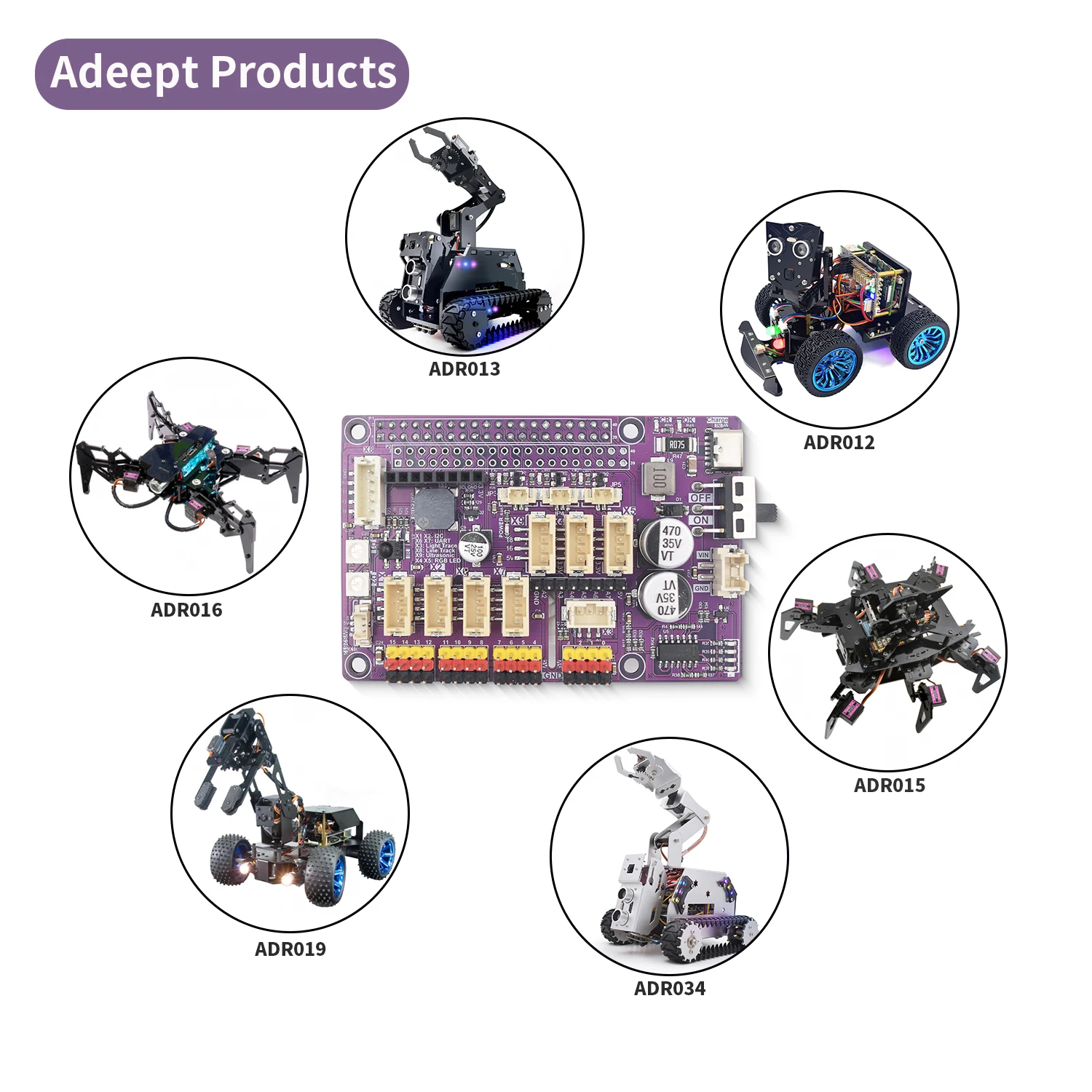 ADM133 라즈베리 파이용 로봇 HAT 확장 보드-Raspberry Pi 5 4B 3B 3B+ 호환 스마트 로봇 카 드라이버 (PDF 튜토리얼 포함) [Adeept-038]