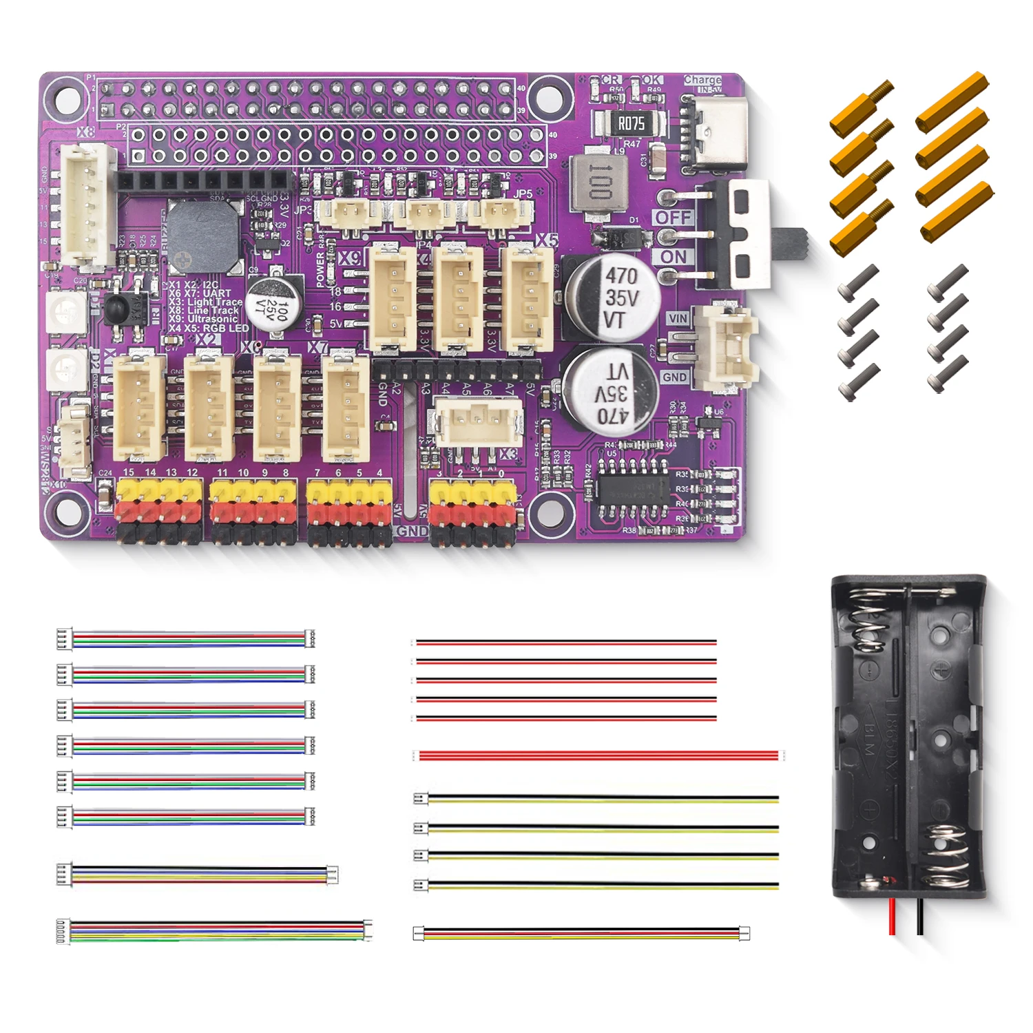 ADM133 라즈베리 파이용 로봇 HAT 확장 보드-Raspberry Pi 5 4B 3B 3B+ 호환 스마트 로봇 카 드라이버 (PDF 튜토리얼 포함) [Adeept-038]