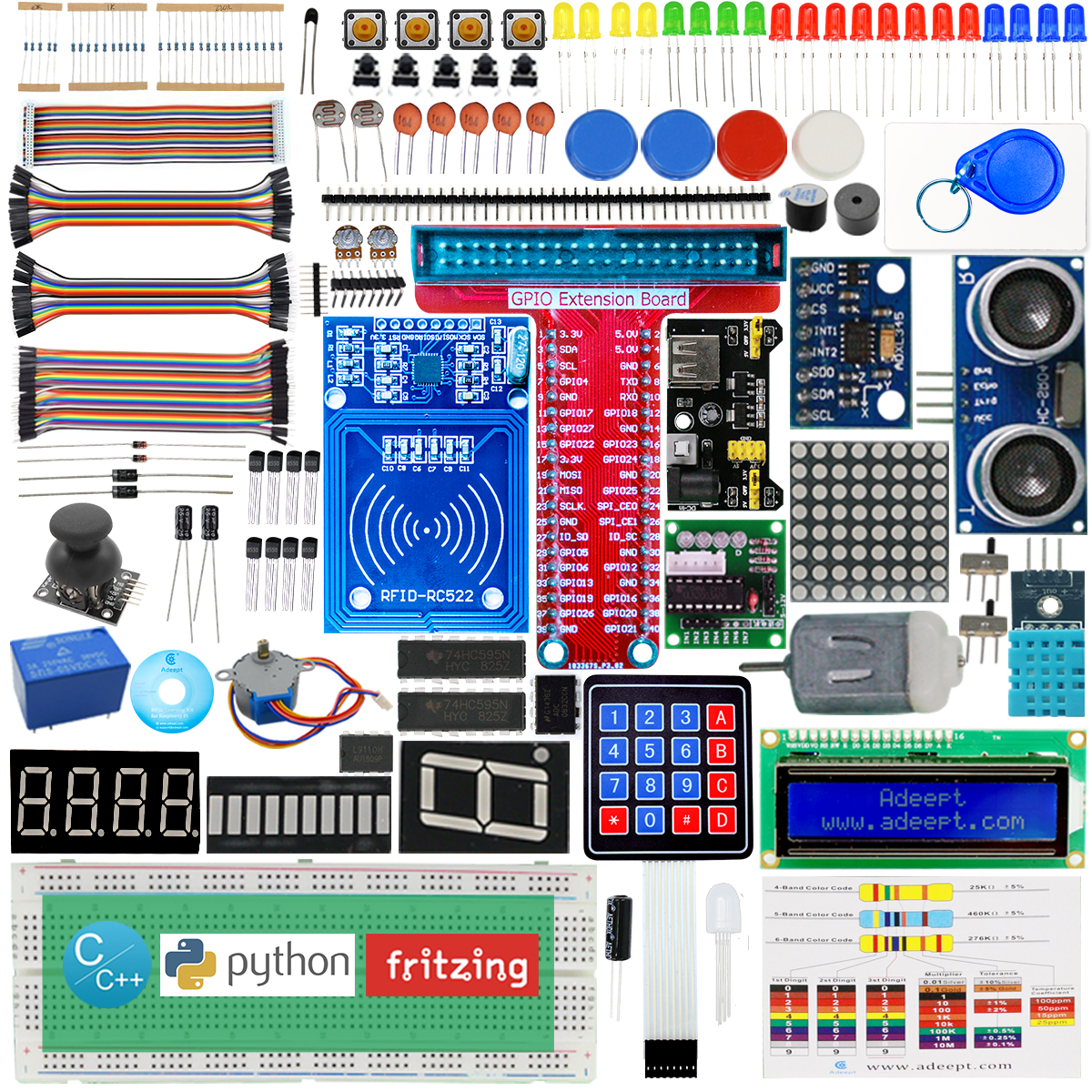 ADR004 PDF 가이드북 40핀 GPIO 보드가 포함된 라즈베리 파이 4 3 2 모델 B/B+ 파이썬용 심층 RFID 스타터 키트 [Adeept-015]