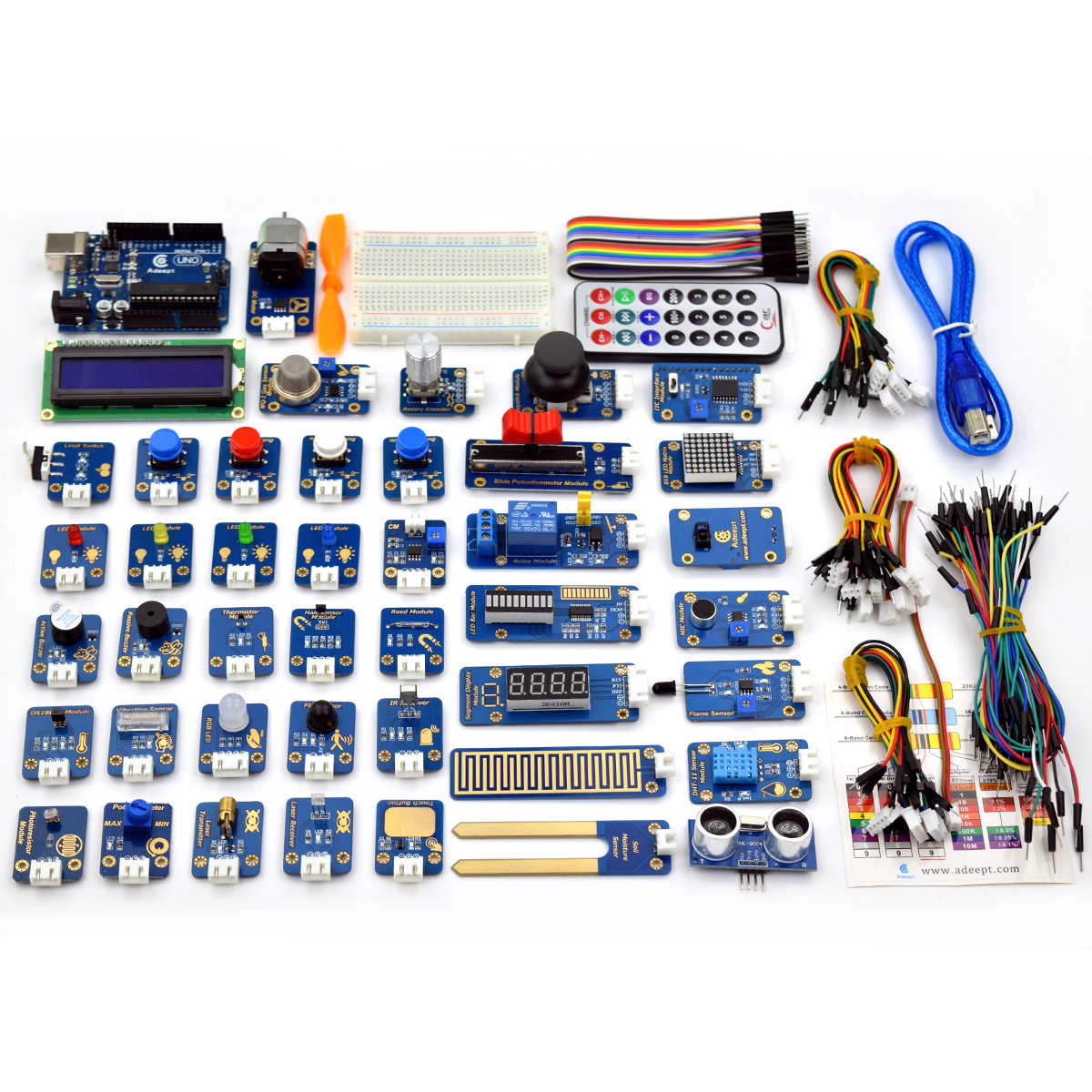ADA015 PDF 가이드북이 포함된 Arduino UNO R3용 Adept 42 in 1 Ultimate 센서 키트 [Adeept-028]