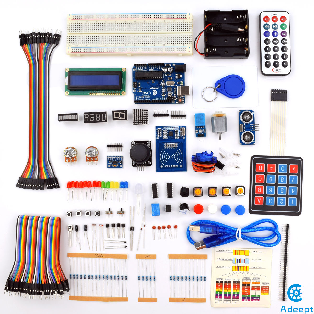 ADA006 아두이노 UNO R3를 위한 심층 RFID 스타터 키트를 알고 활용하는 방법, 서보 RC522 RFID 모듈 PS2 조이스틱 학습 키트, 가이드북 포함 [Adeept-033]