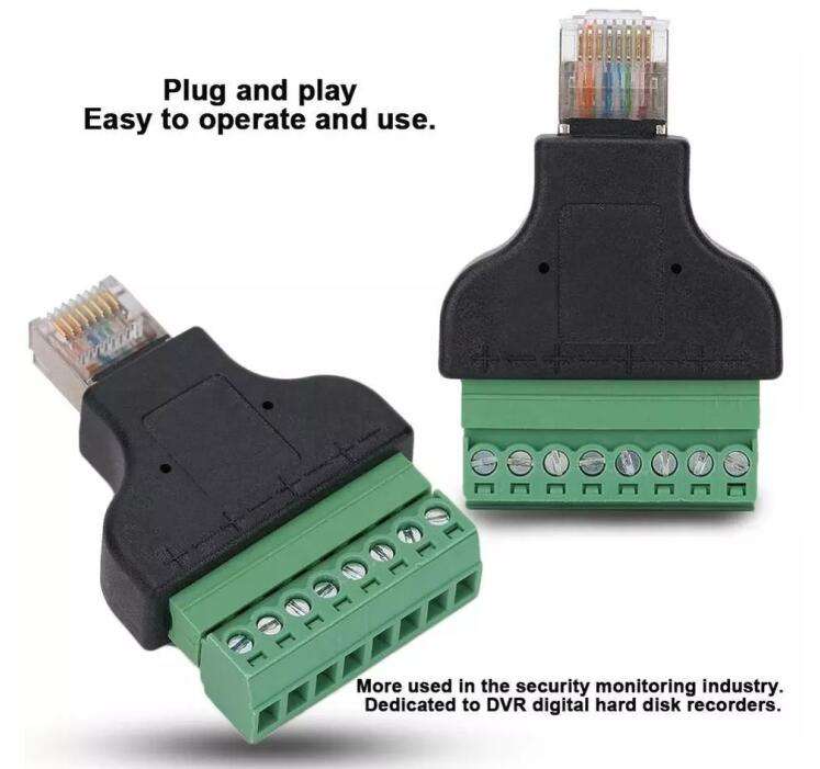 RJ45 이더넷 남성 8 핀 AV 터미널 나사 어댑터 블록 플러그 CCTV 액세서리 커넥터