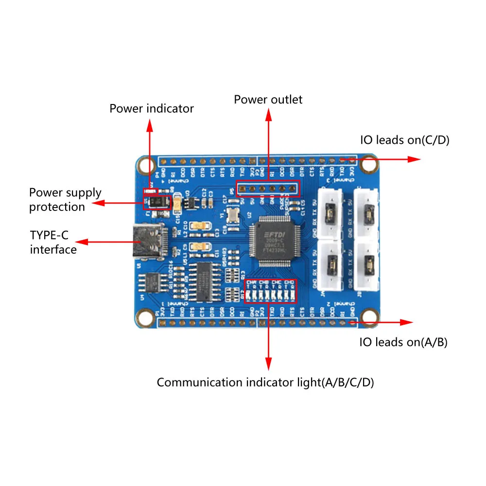 USB 4번 TTL 시리얼 포트 오리지널 FT4232HL 칩 USB 멀티플렉서 5V 3.3V [ZTB60-001]