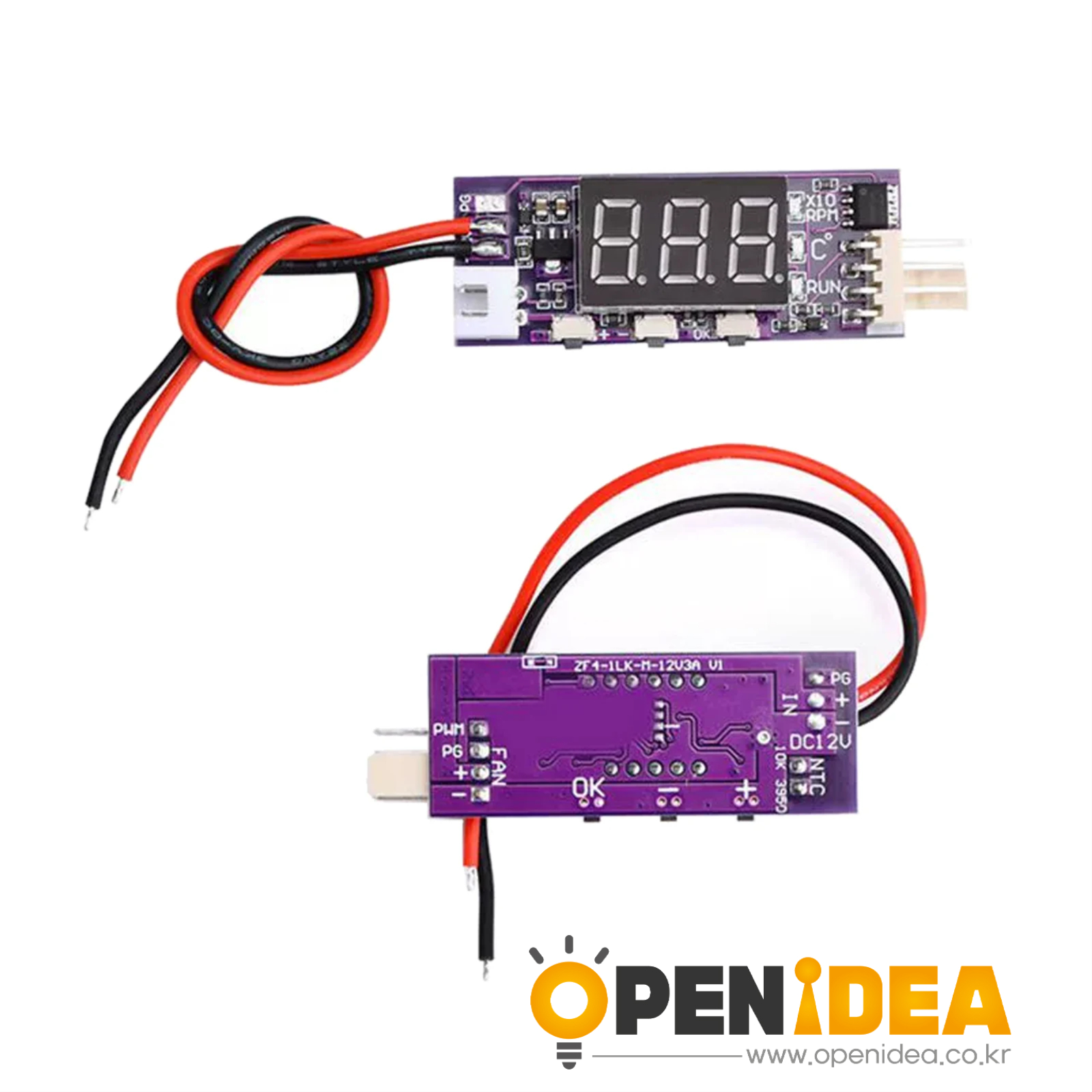 12V 4선 PWM 팬 온도 제어 속도 조절기 3A 온도+RPM 디스플레이 팬 속도 소음 감소 및 정지 기능 [ZTJ68-017]