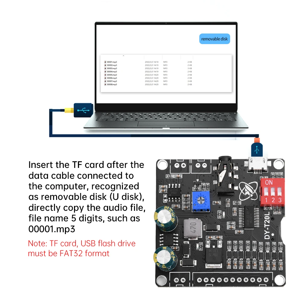 DC6-35V 10W 20W 음성 MP3 재생 제어 모듈 트리거 오디오 모듈은 USB 플래시 드라이브 TF 카드를 지원합니다 DY-T20L 마이크로 USB [ZTJ68-019]