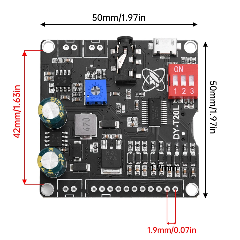 DC6-35V 10W 20W 음성 MP3 재생 제어 모듈 트리거 오디오 모듈은 USB 플래시 드라이브 TF 카드를 지원합니다 DY-T20L 마이크로 USB [ZTJ68-019]