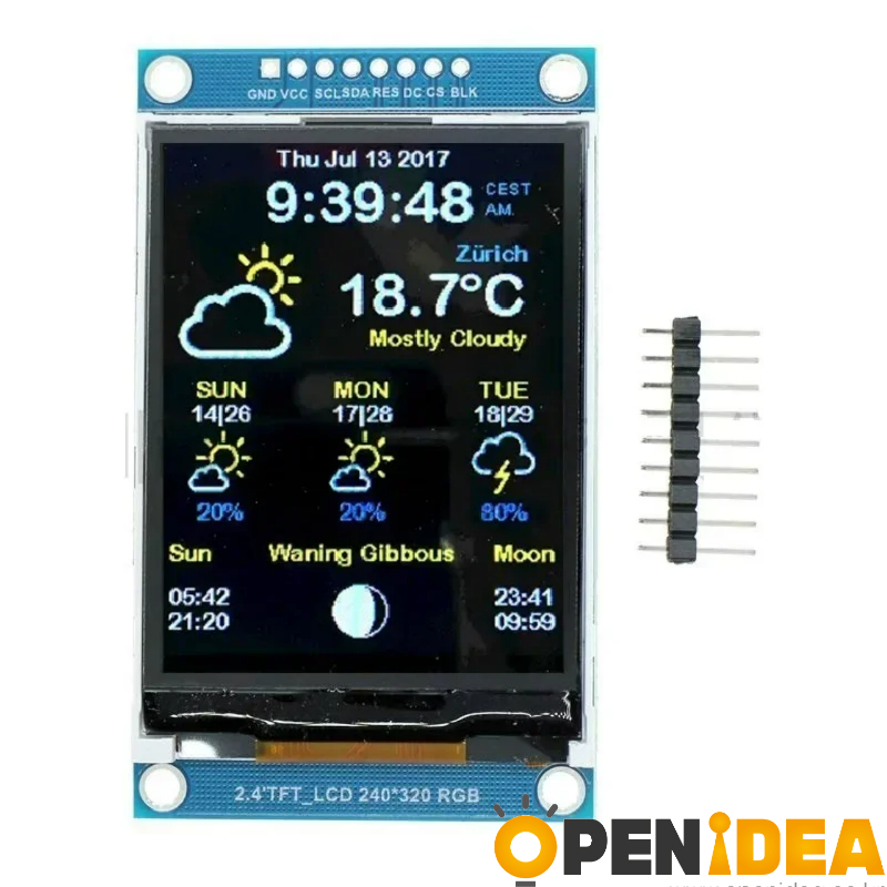 2.4인치 TFT LCD SPI 240x320 TFT 컬러 스크린 한글 폰트 디스플레이 모듈 (ILI9341 드라이버) [ZTI45-037]