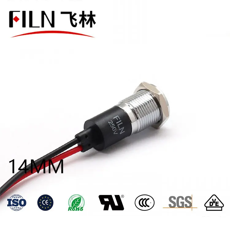 14mm 메탈 신호등 - 방수형 고휘도 LED 인디케이터 (와이어 내장형) 12V 24V 220V 110V [FILN-11]