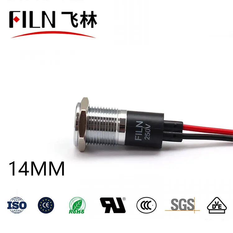 14mm 메탈 신호등 - 방수형 고휘도 LED 인디케이터 (와이어 내장형) 12V 24V 220V 110V [FILN-11]