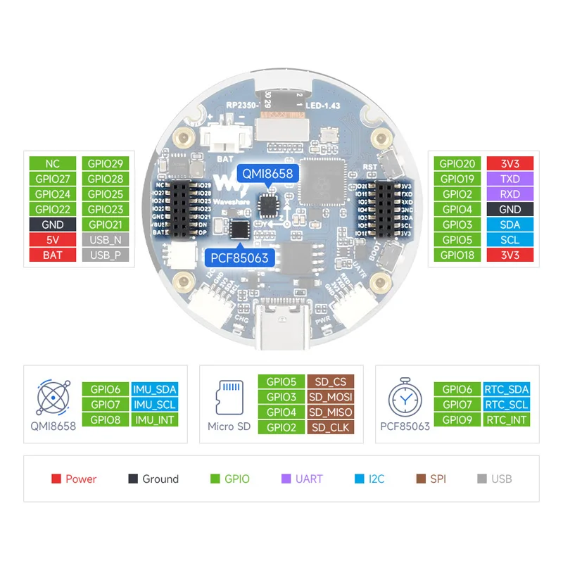 ESP32 S3 개발 보드 1.43인치 AMOLED 디스플레이 터치 SD 카드 슬롯 6축 센서 Arduino 호환 [SpotPear-121]