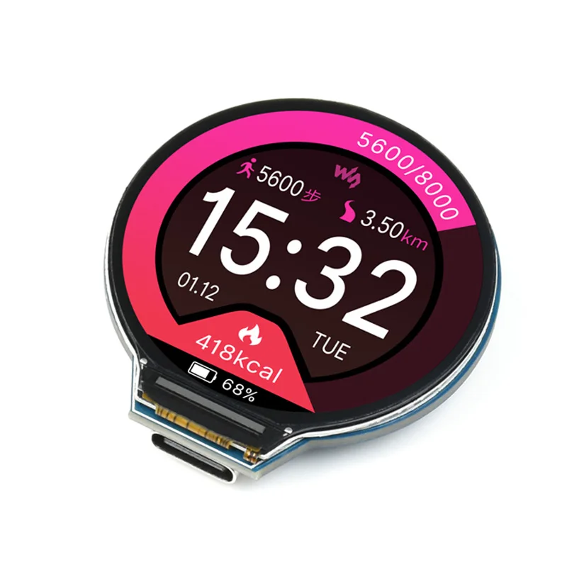 라즈베리 파이 Pico RP2040 개발 보드 1.28인치 원형 LCD 터치 디스플레이 자이로 센서 [SpotPear-123]