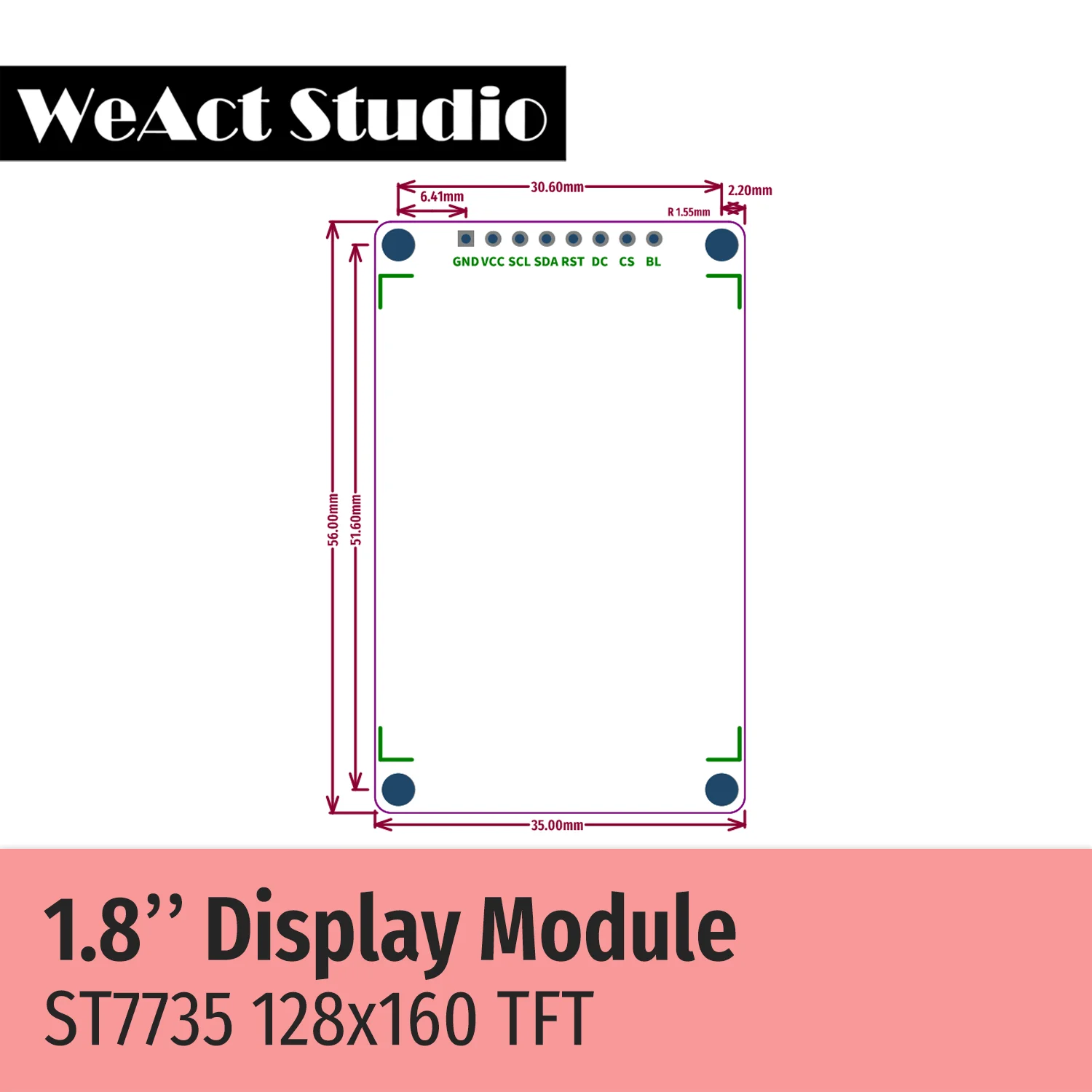 WeAct 1.8인치 TFT 디스플레이 (컬러 스크린 ST7735 SPI 인터페이스 5V 3.3V 지원) [WeAct-Studio-015]