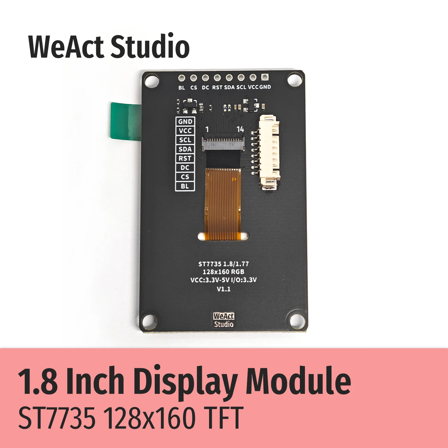 WeAct 1.8인치 TFT 디스플레이 (컬러 스크린 ST7735 SPI 인터페이스 5V 3.3V 지원) [WeAct-Studio-015]