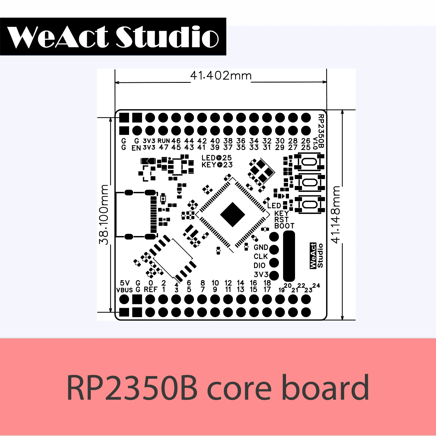 RP2350B 라즈베리 파이 RP2350B RISC-V Hazard3 520KByte SRAM 16MByte QSPI 플래시 48GPIO [WeAct Studio-001]