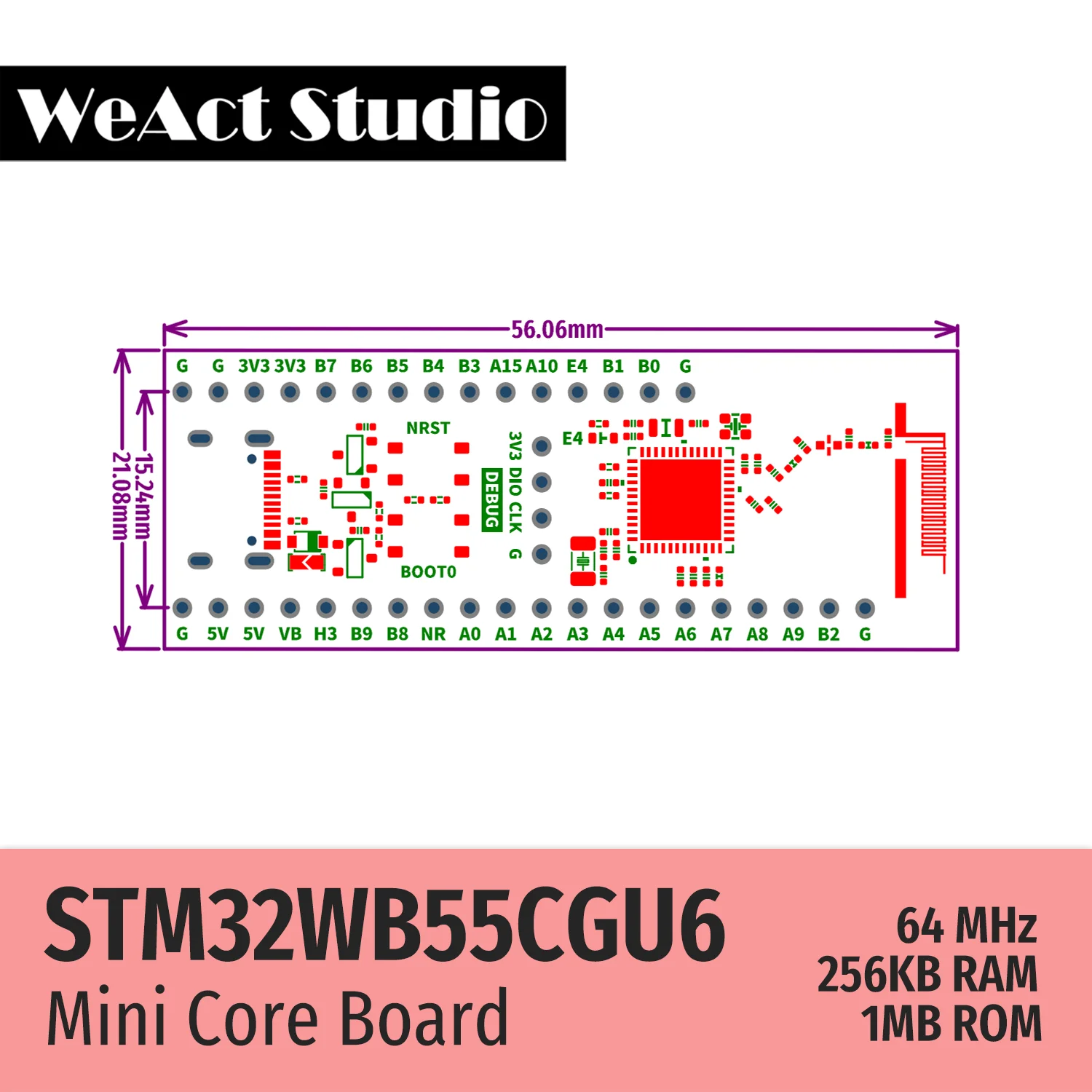 STM32WB55CGU6 STM32WB55 STM32WB STM32WB55CG BLE-5.4 802.15.4 Zigbee 스레드 물질 USB AES-256 코어 보드 데모 보드 [WeAct-Studio-017]