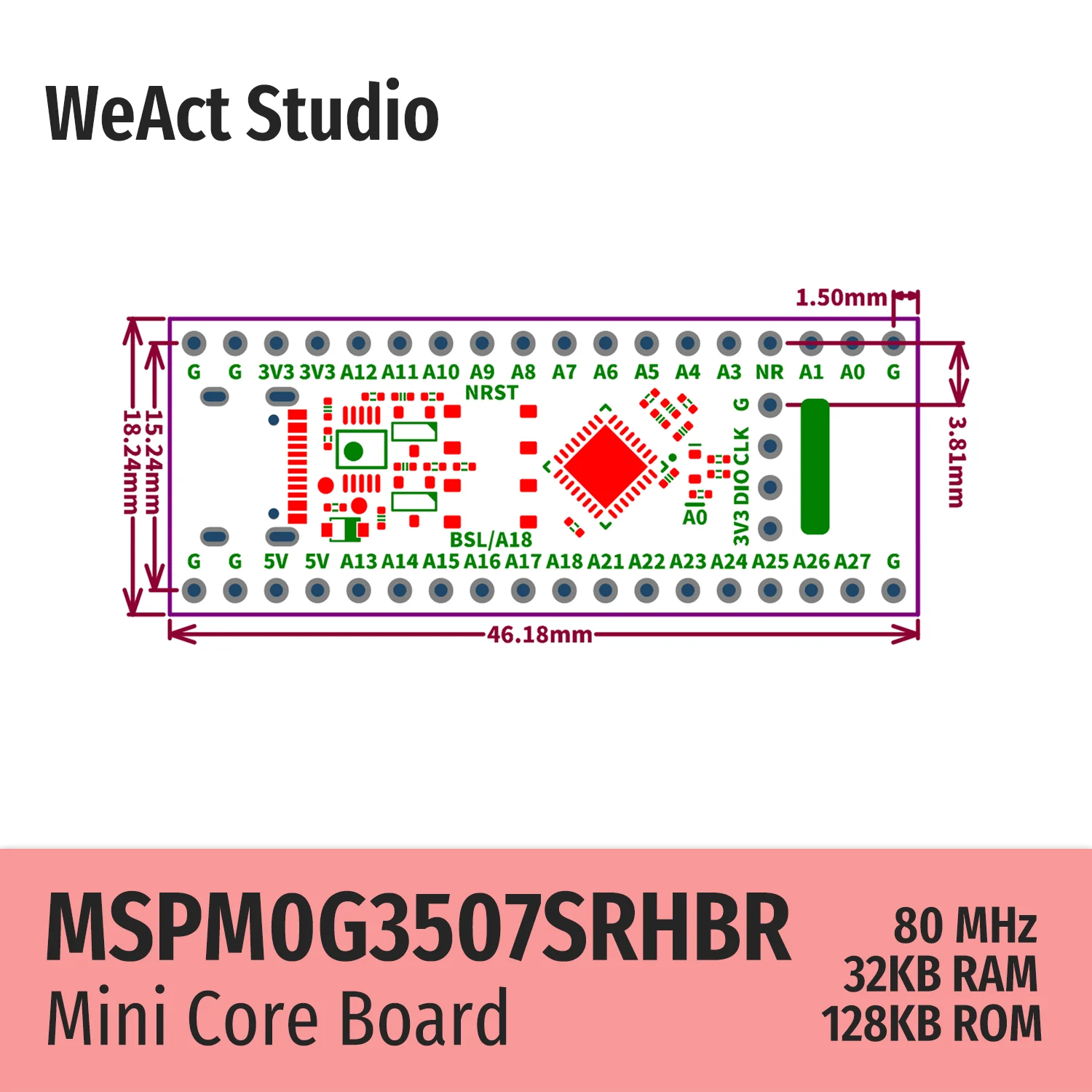 WeAct MSPM0G3507SRHBR 코어 보드 (MSPM0G3507 기반 USB-UART 변환 기능 포함) 개발 보드 [WeAct-Studio-041]